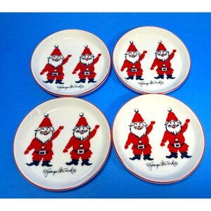 Set of 4 MCM Georges Briard Santa Ceramic Coaster Mini Plates C2